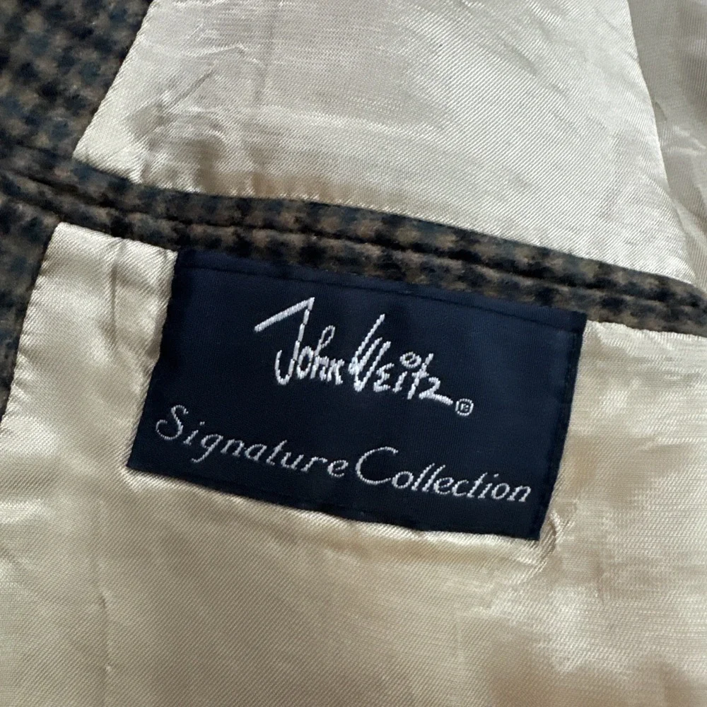 VTG John Weitz Green Brown Plaid Wool Cashmere Blazer Sport Coat Flannel 40L